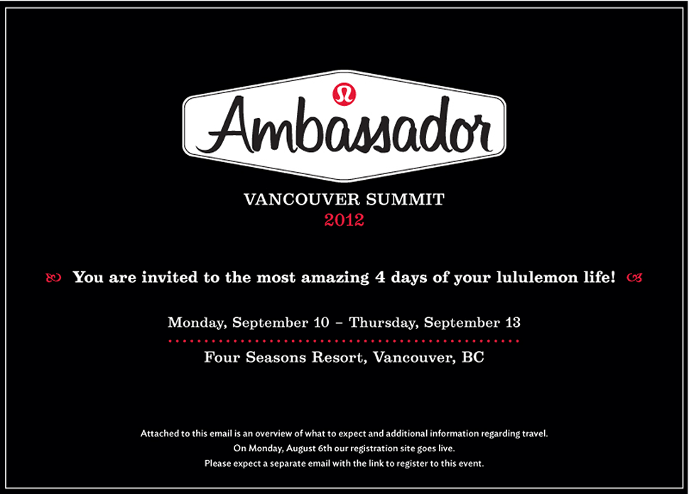 Awesome News!!! Lululemon Ambassador Summit 2012 in Vancouver